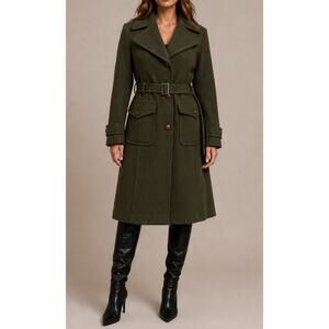 DKNY Green Wool Cashmere Blend Belted Coat Lined Warm Winter Jacket 6